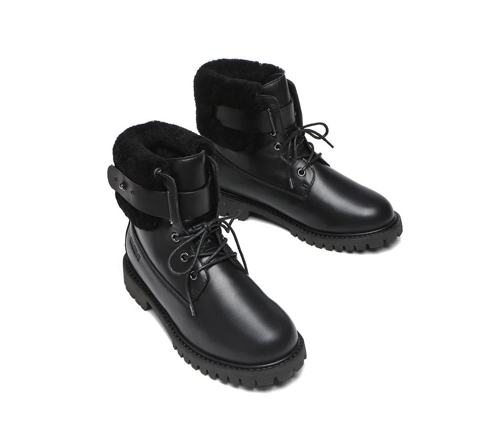 EVERAU® Women Sheepskin Wool Lace Up Fashion Boots Martin - Image 30