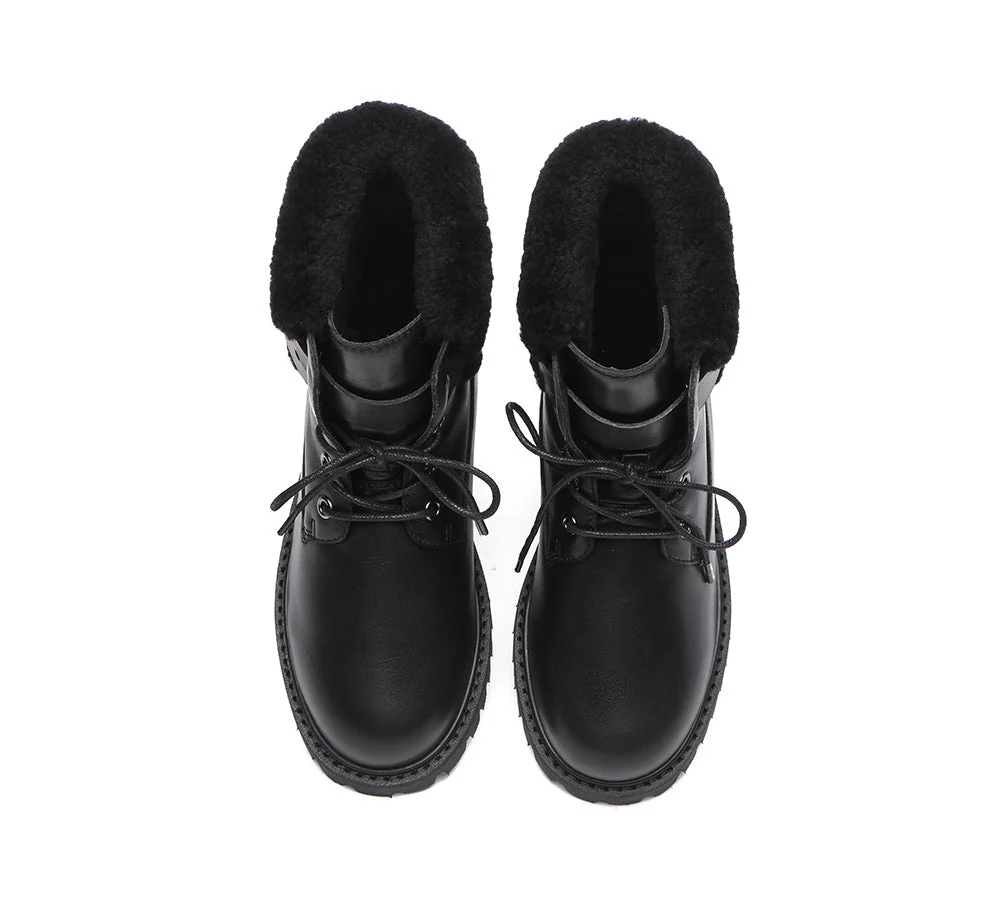 EVERAU® Women Sheepskin Wool Lace Up Fashion Boots Martin - Image 31