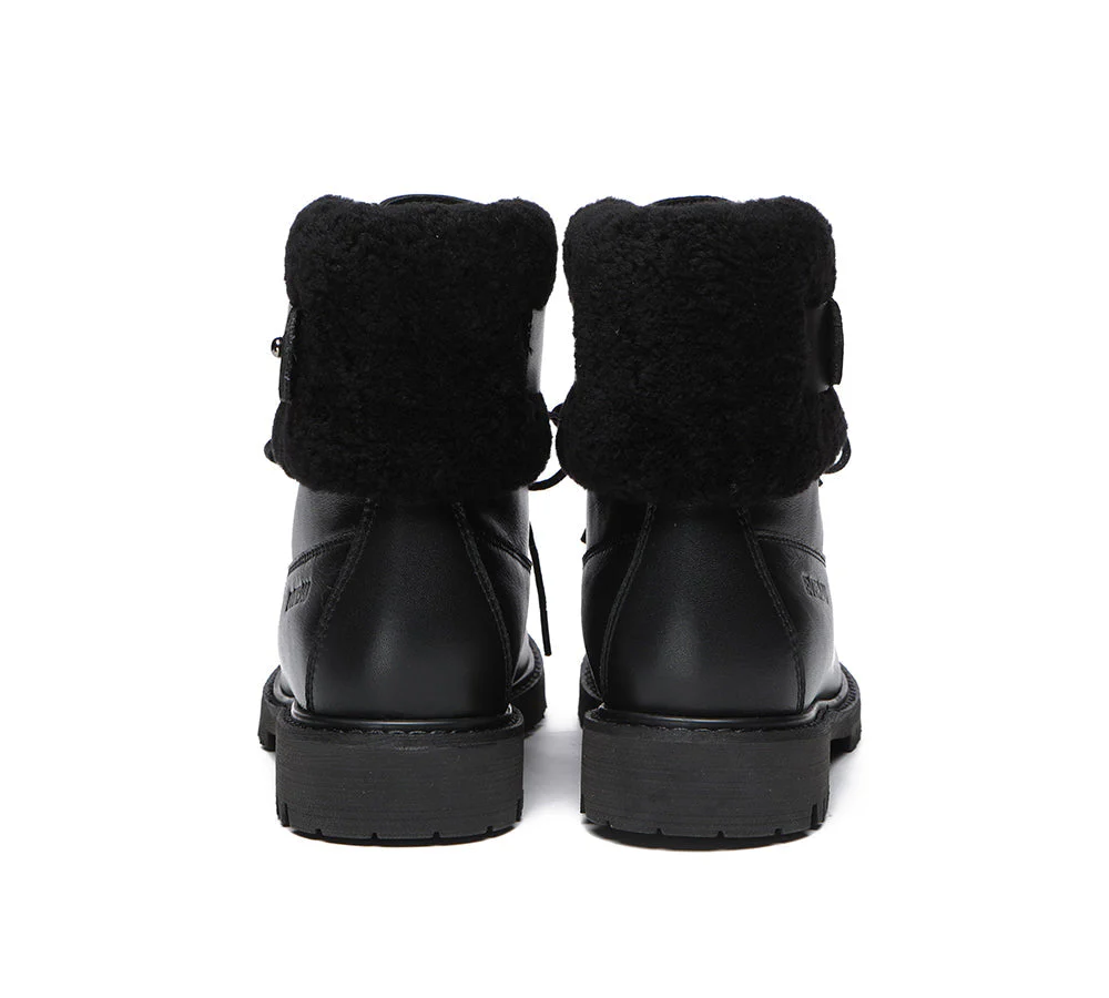 EVERAU® Women Sheepskin Wool Lace Up Fashion Boots Martin - Image 32
