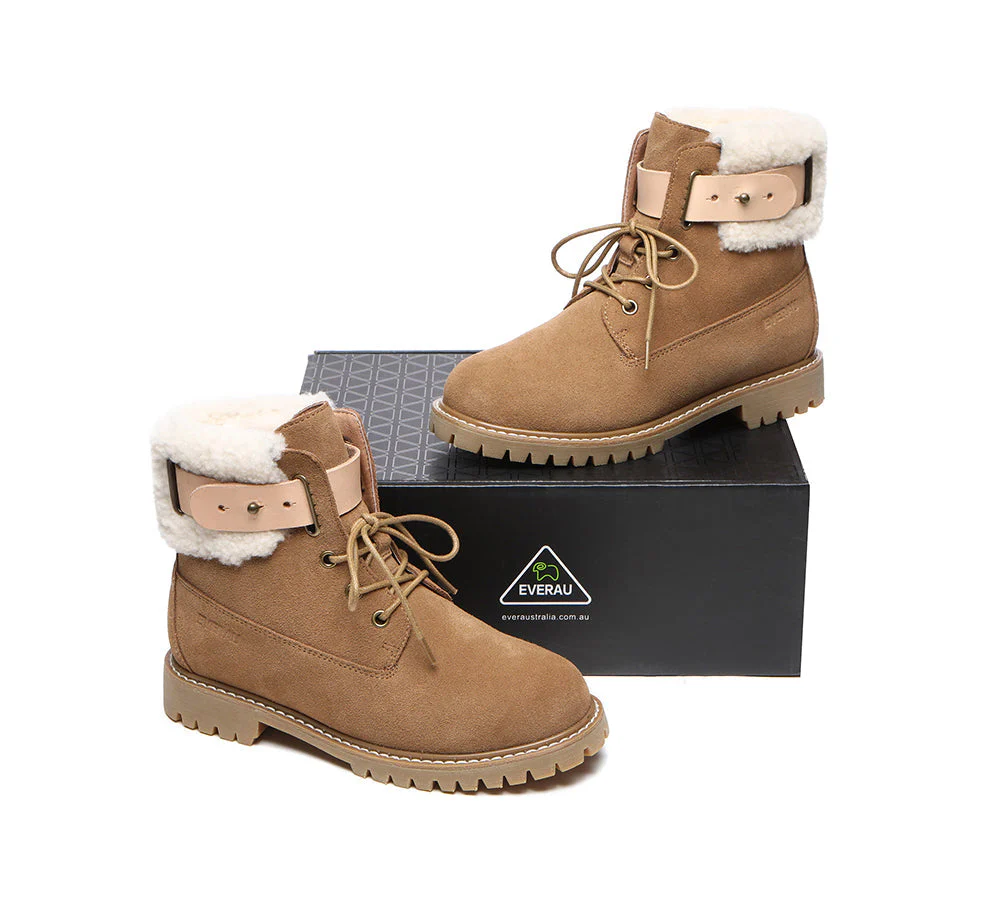 EVERAU® Women Sheepskin Wool Lace Up Fashion Boots Martin - Image 4