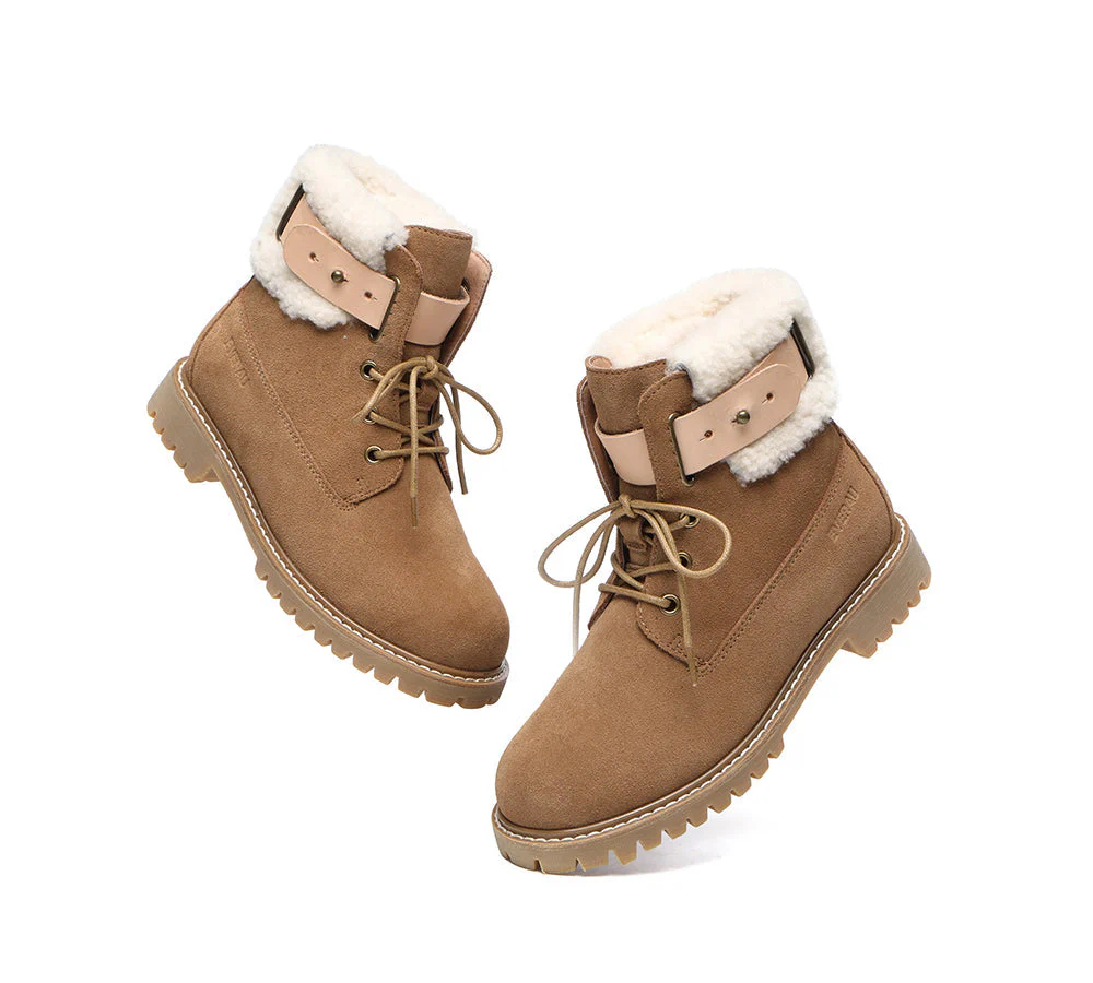 EVERAU® Women Sheepskin Wool Lace Up Fashion Boots Martin - Image 5