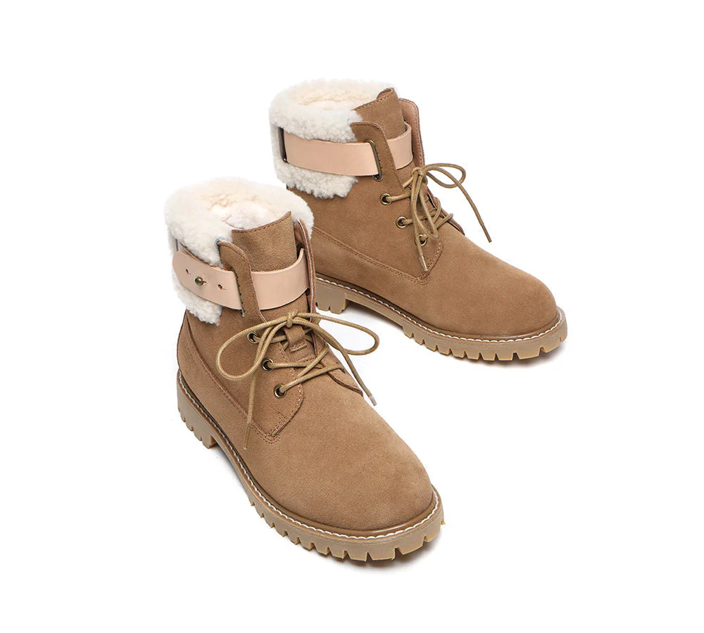 EVERAU® Women Sheepskin Wool Lace Up Fashion Boots Martin - Image 6