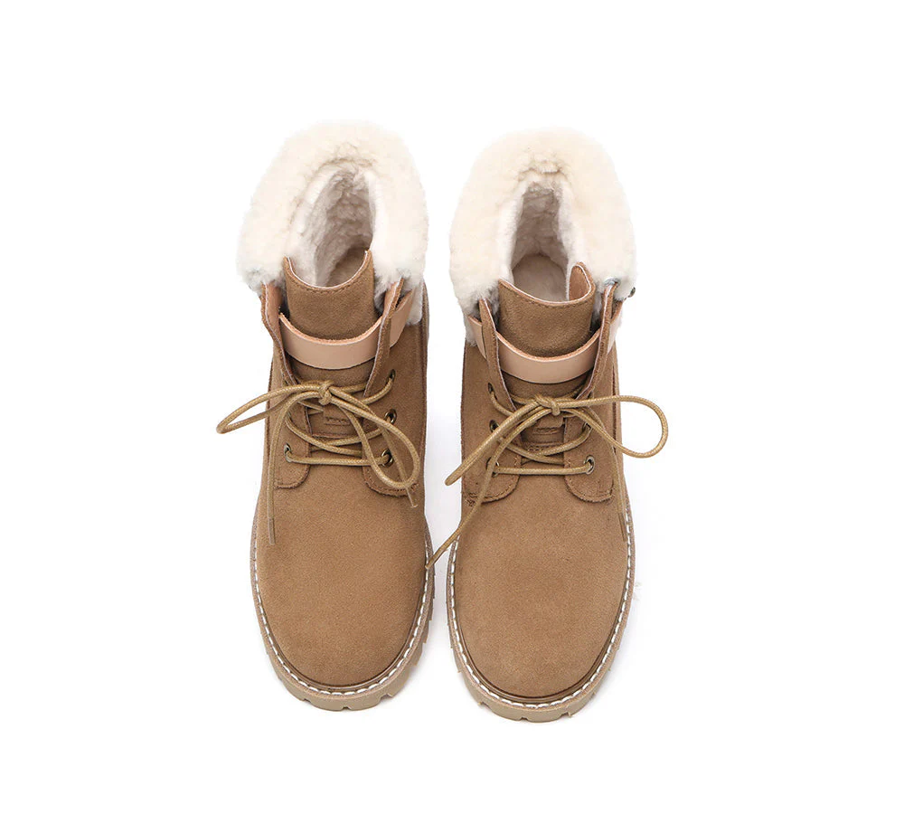 EVERAU® Women Sheepskin Wool Lace Up Fashion Boots Martin - Image 7