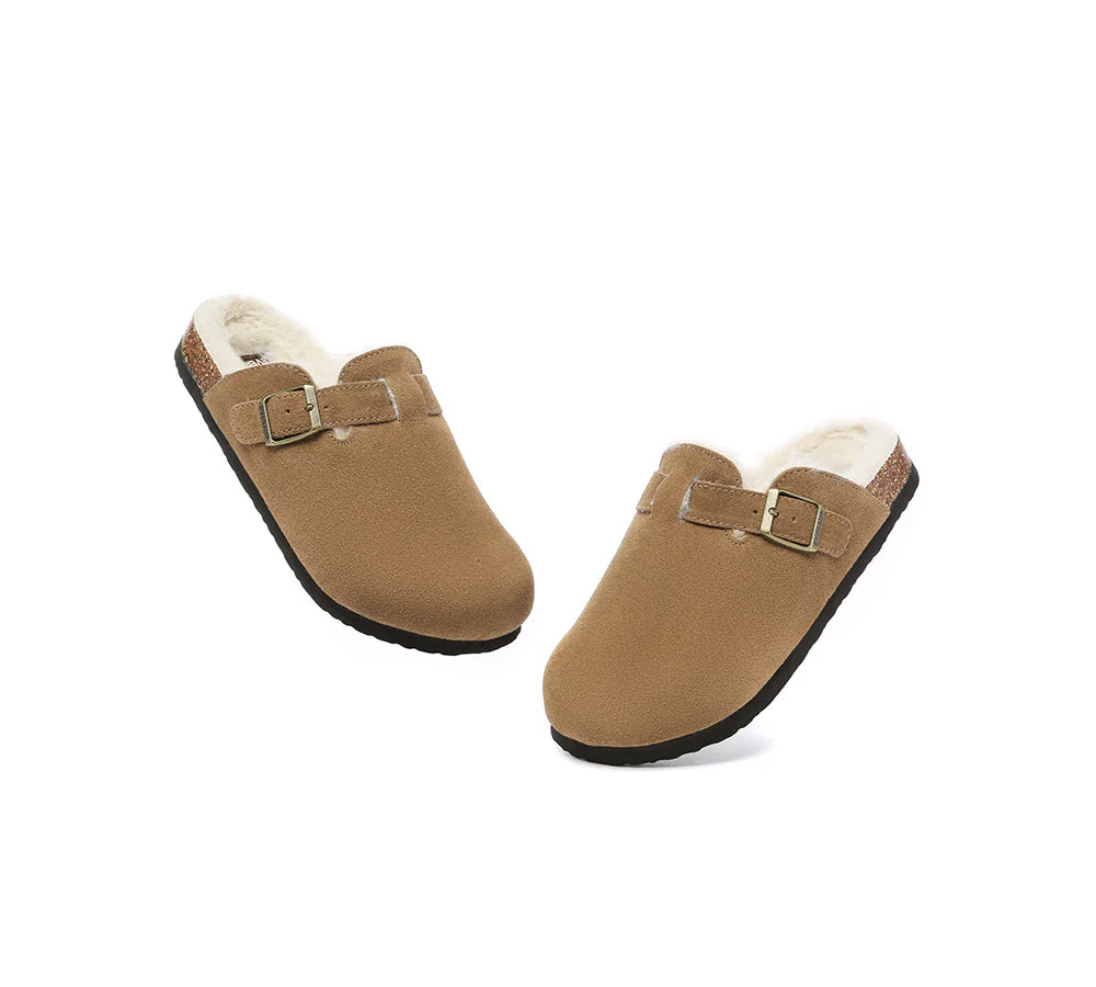EVERAU® Adjustable Buckled Straps Slip-on Suede Flat Clog Slides Malka - Image 4