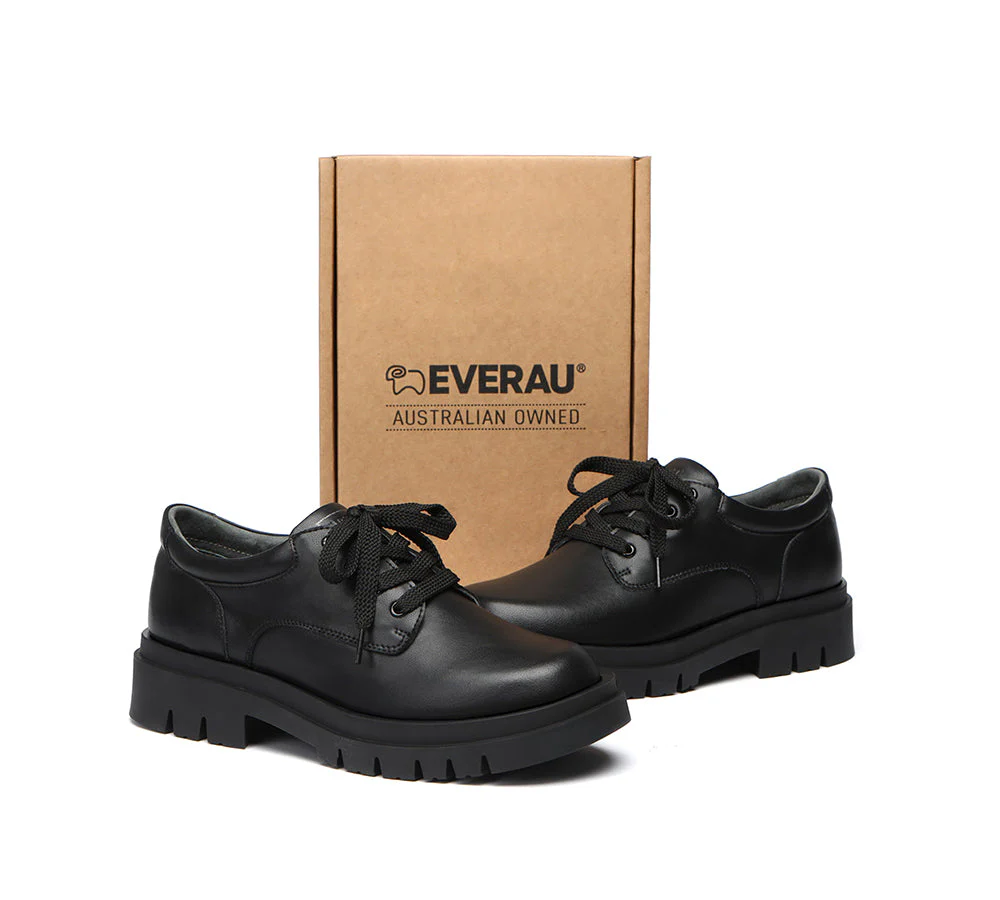 EVERAU® Senior Black Leather Large Size Lace Up School Shoes - Image 3
