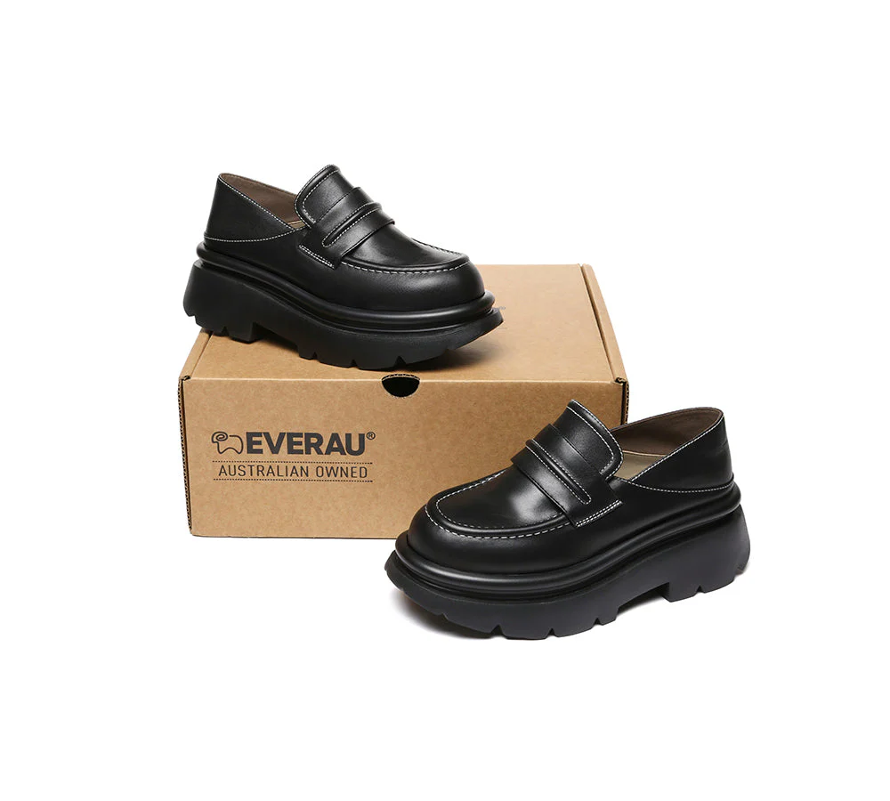 EVERAU® Women Leather Black Platform Chunky Loafers Evanna - Image 4