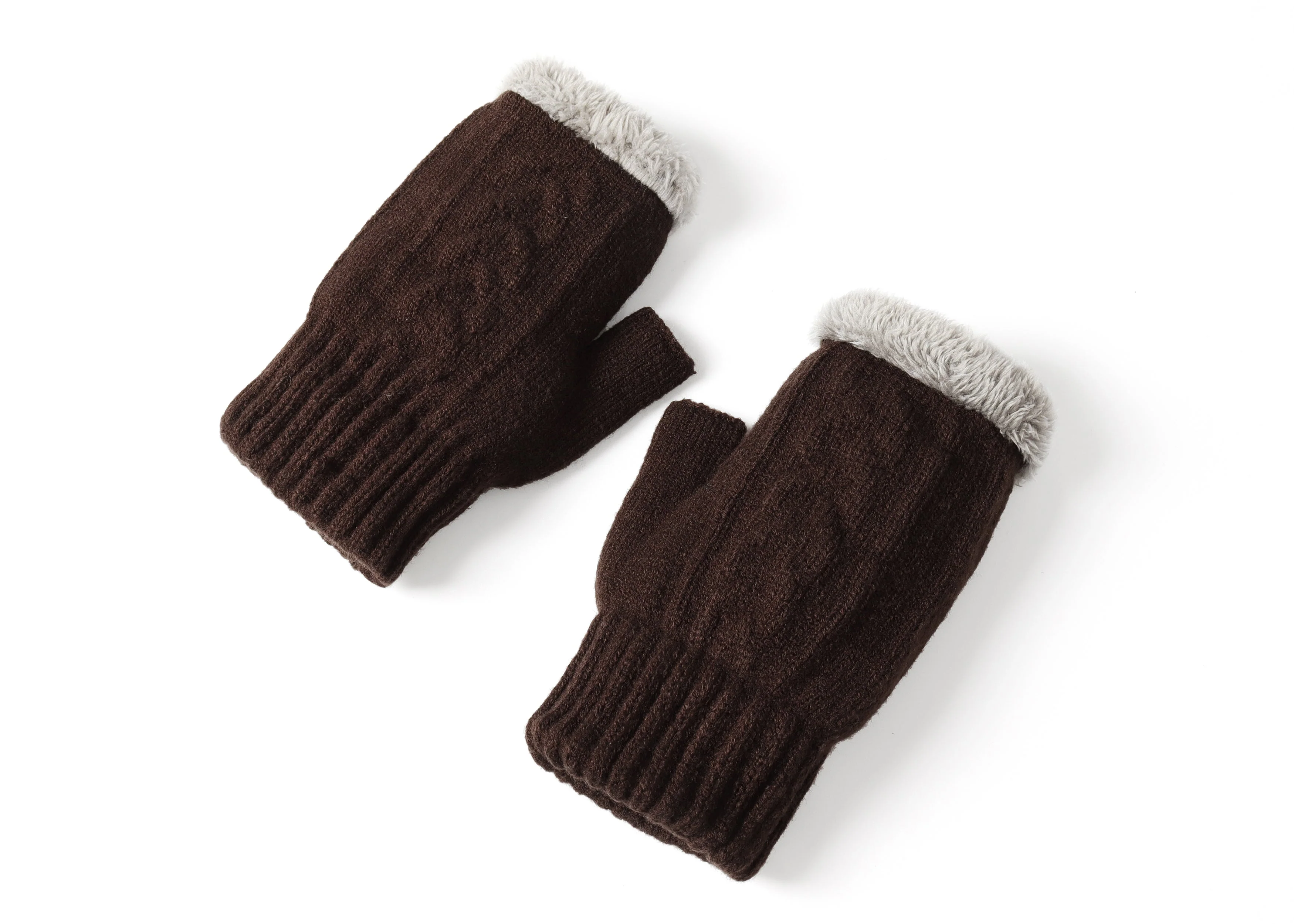 Fingerless Double-layer Ultra Plush Knit Gloves - Image 11