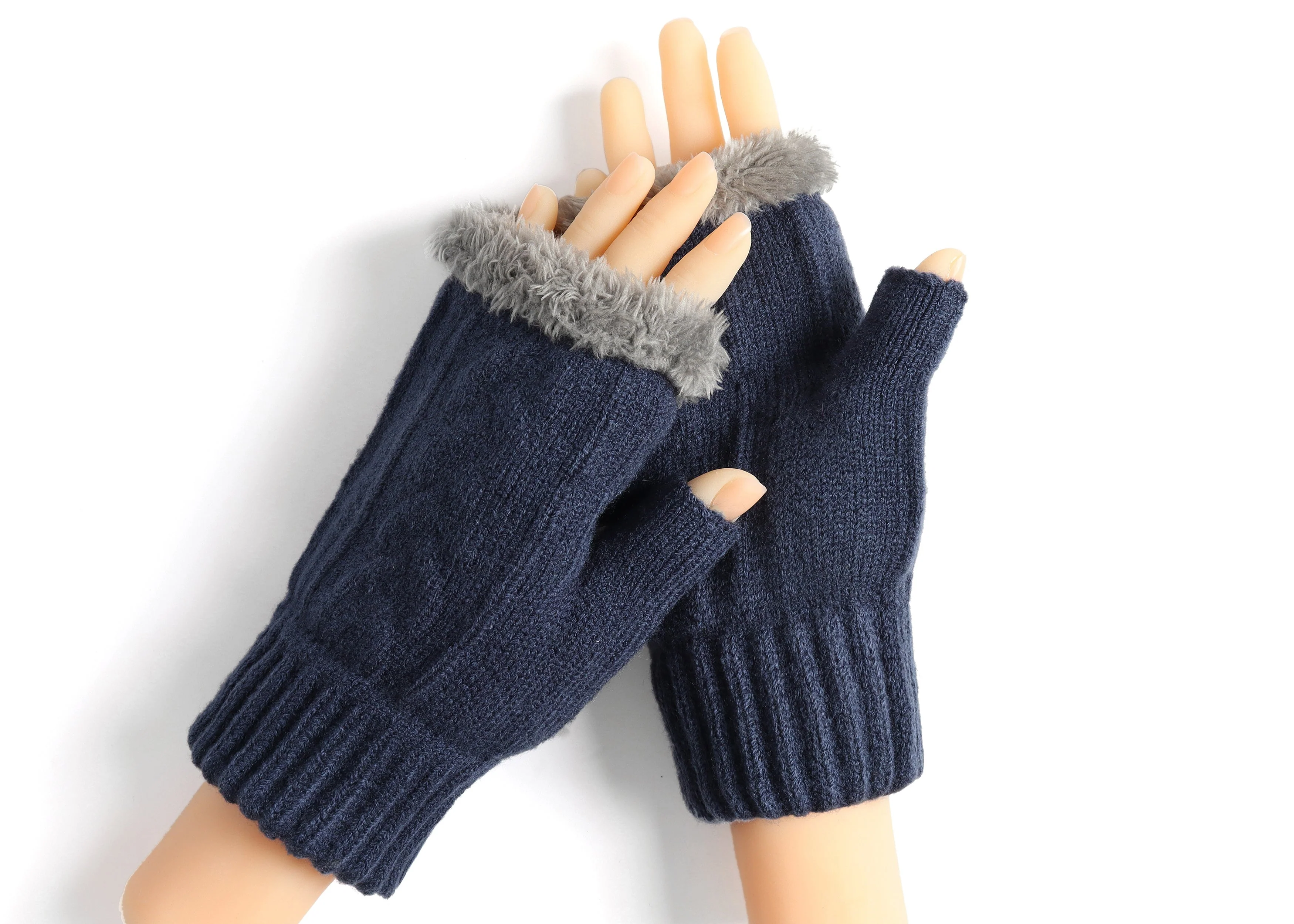 Fingerless Double-layer Ultra Plush Knit Gloves - Image 21