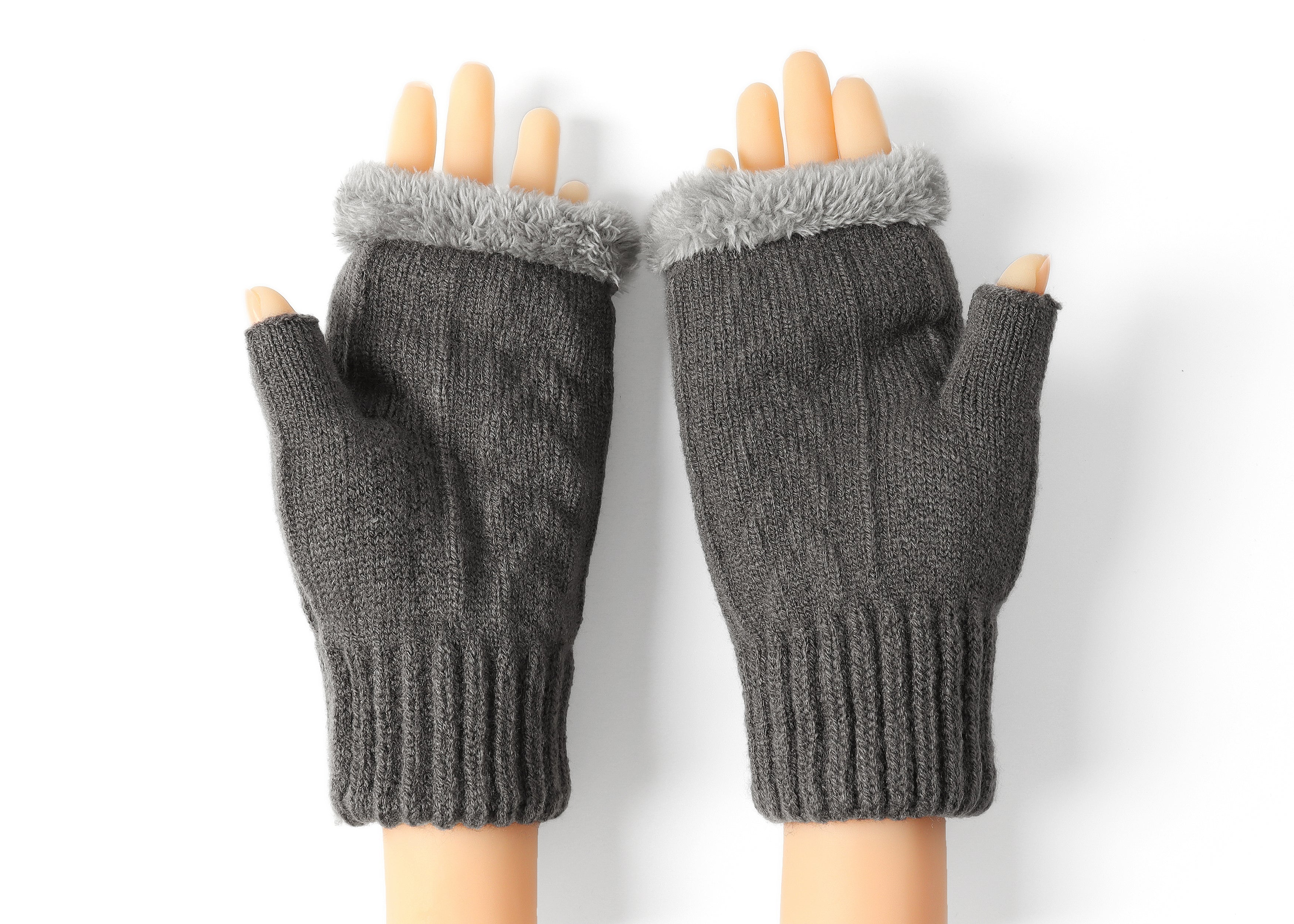Fingerless Double-layer Ultra Plush Knit Gloves - Image 25
