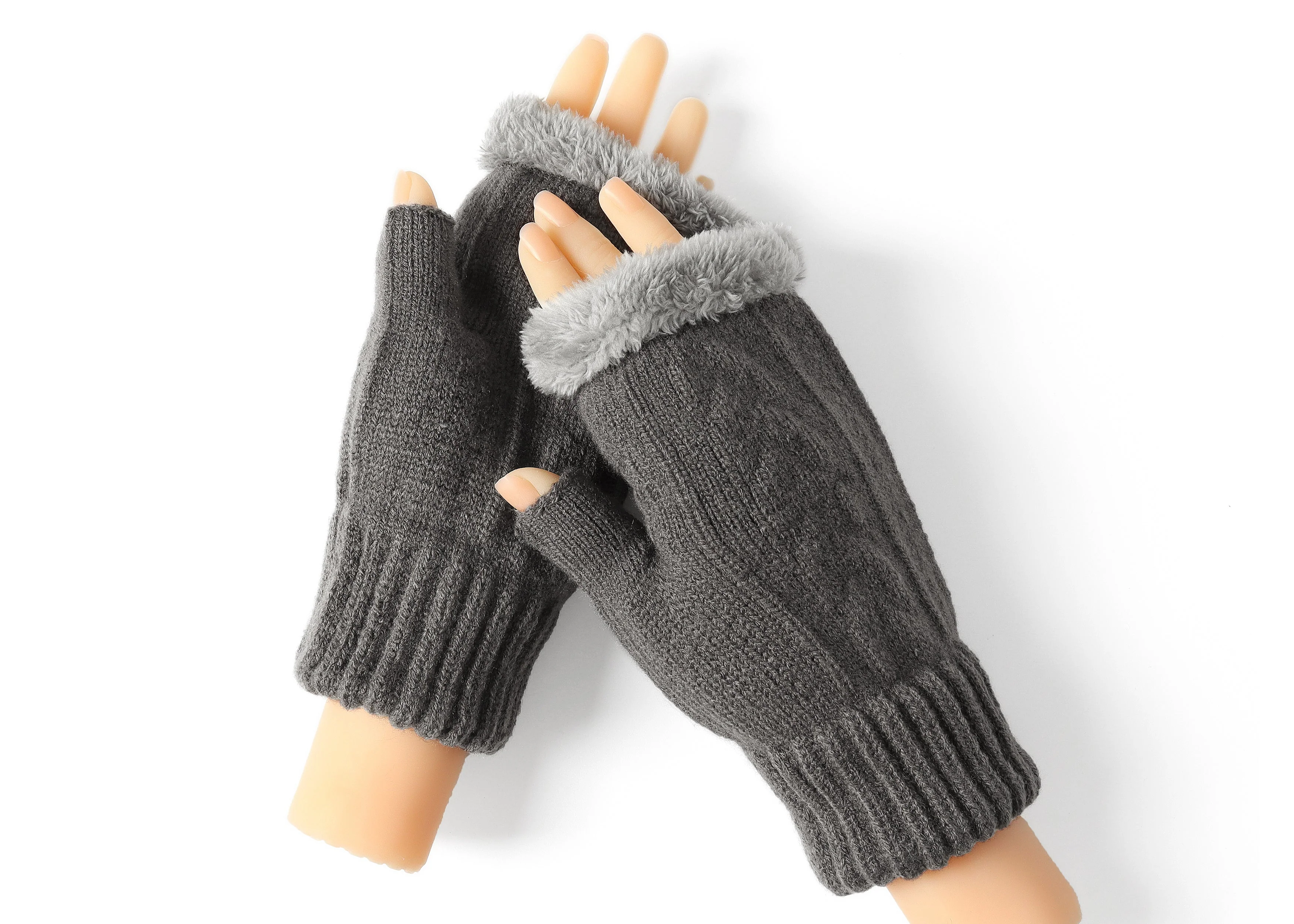 Fingerless Double-layer Ultra Plush Knit Gloves - Image 26
