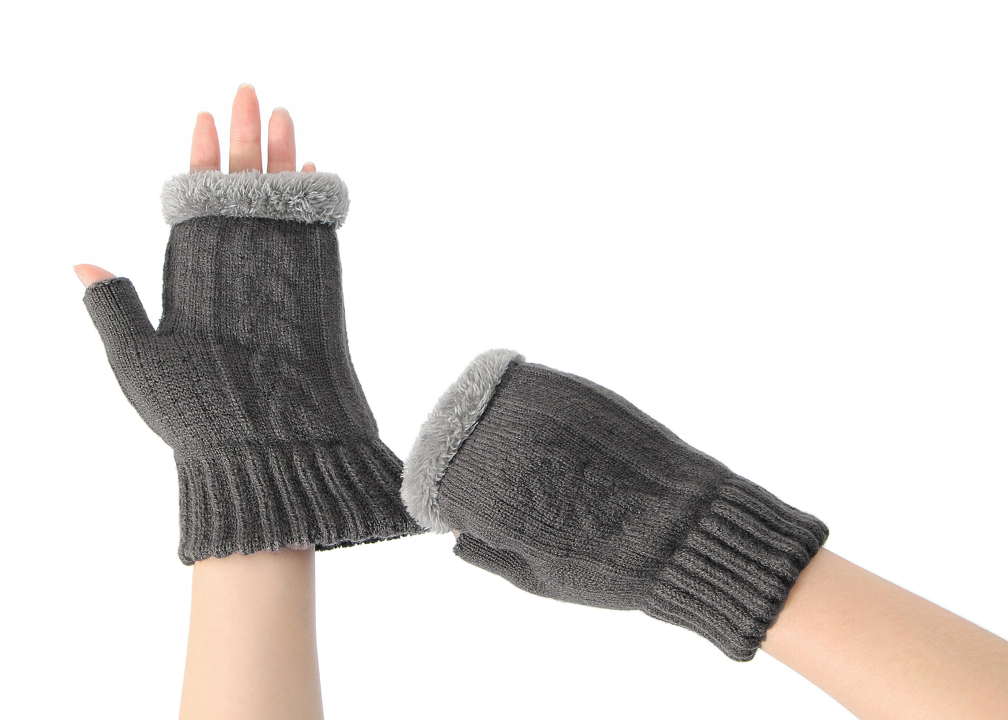Fingerless Double-layer Ultra Plush Knit Gloves - Image 27