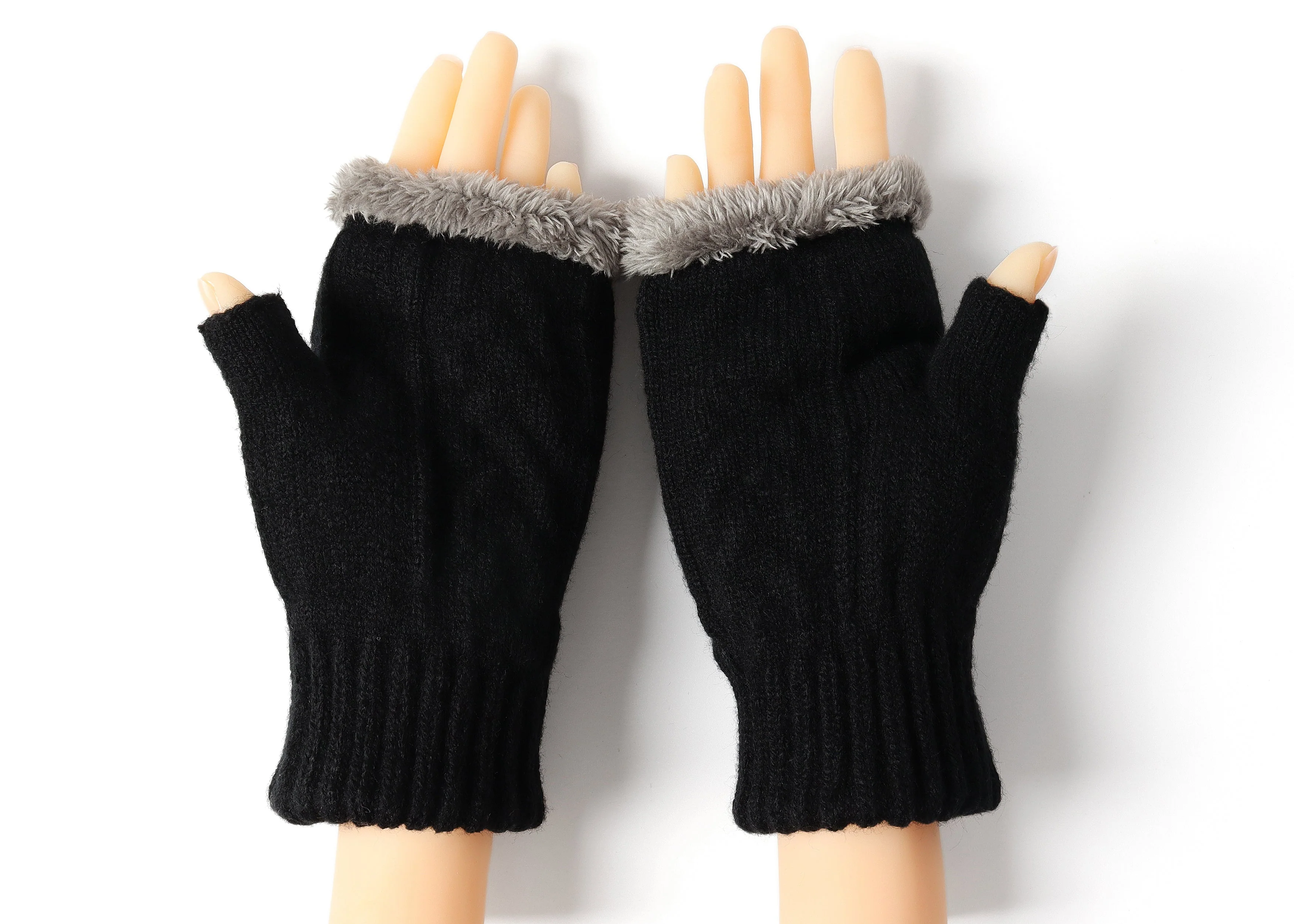 Fingerless Double-layer Ultra Plush Knit Gloves - Image 31