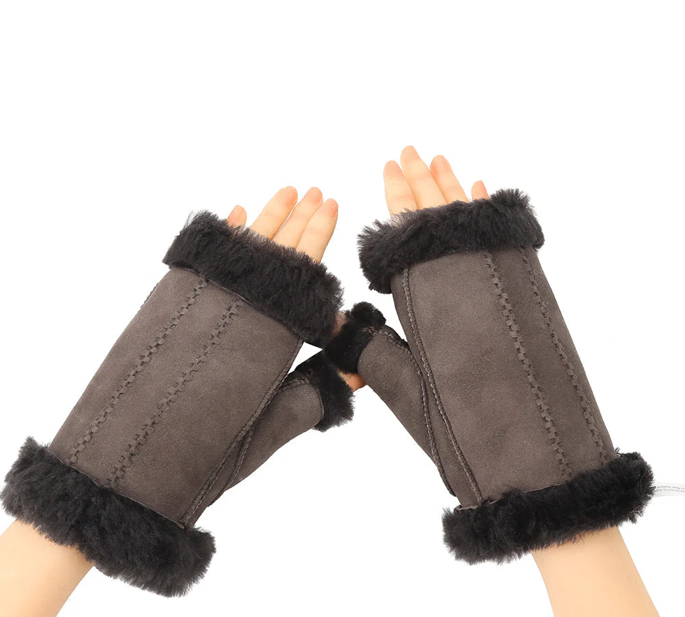 AUSTRALIAN SHEPHERD® Fluffy Fingerless Sheepskin Wool Mittens - Image 13