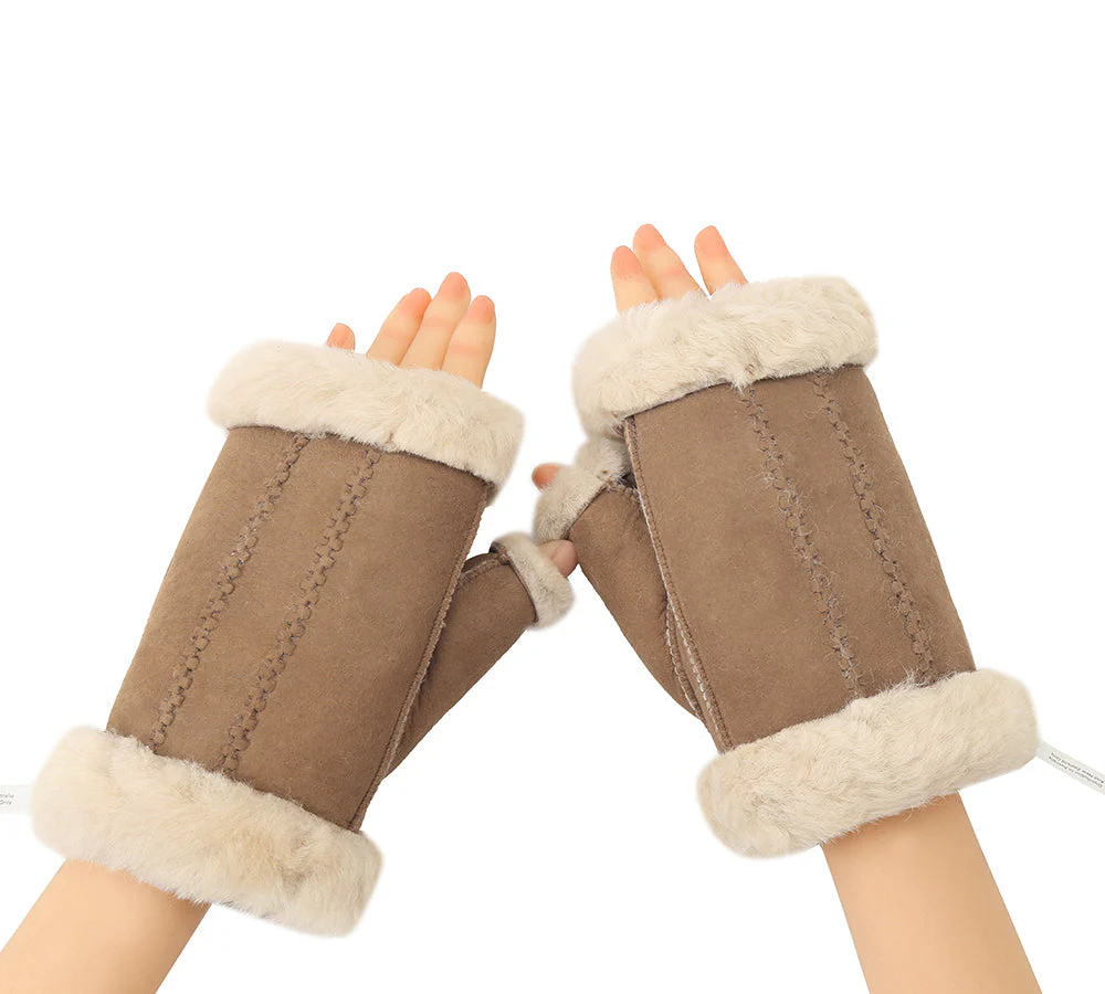 AUSTRALIAN SHEPHERD® Fluffy Fingerless Sheepskin Wool Mittens - Image 7