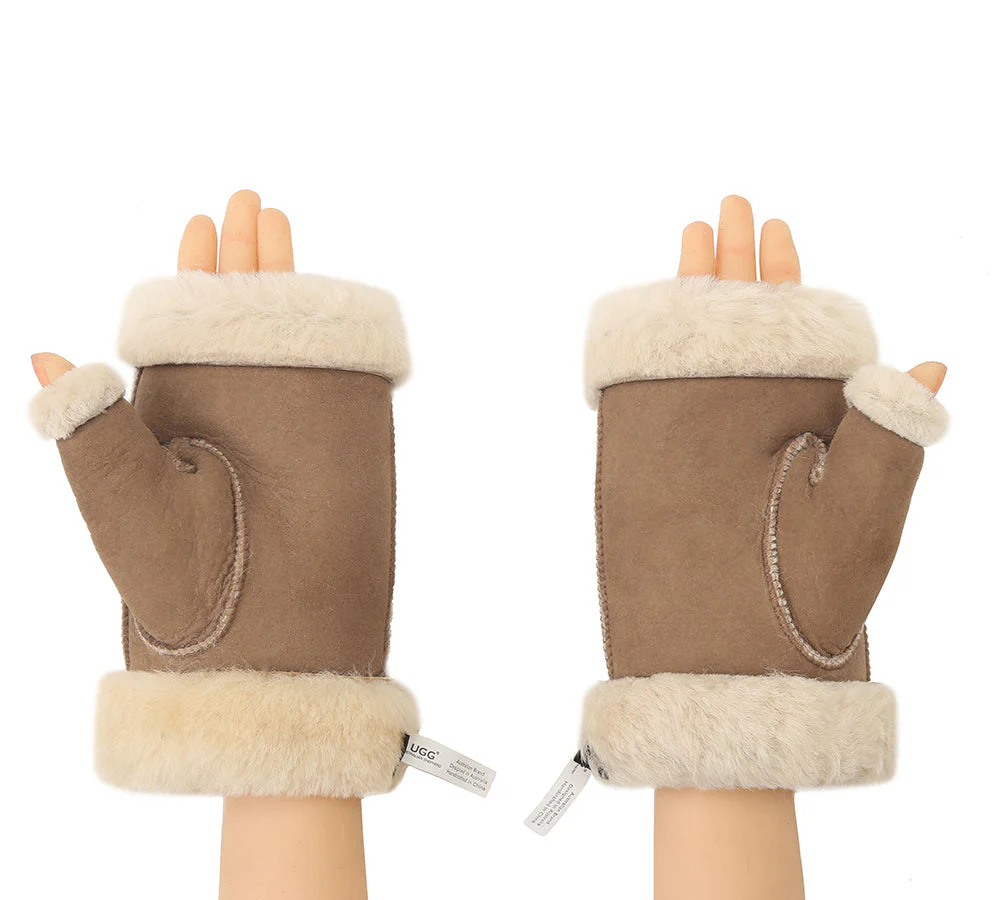 AUSTRALIAN SHEPHERD® Fluffy Fingerless Sheepskin Wool Mittens - Image 8
