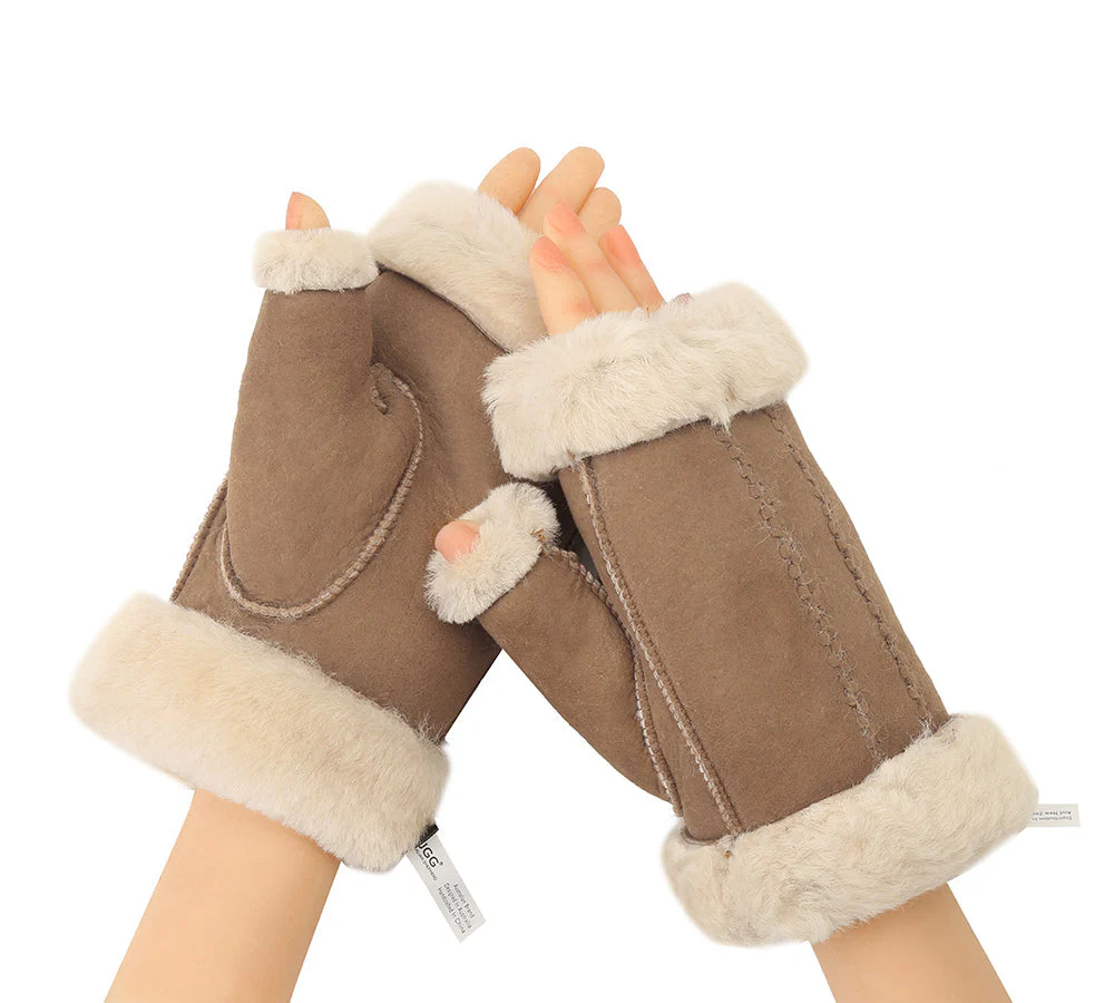 AUSTRALIAN SHEPHERD® Fluffy Fingerless Sheepskin Wool Mittens - Image 9