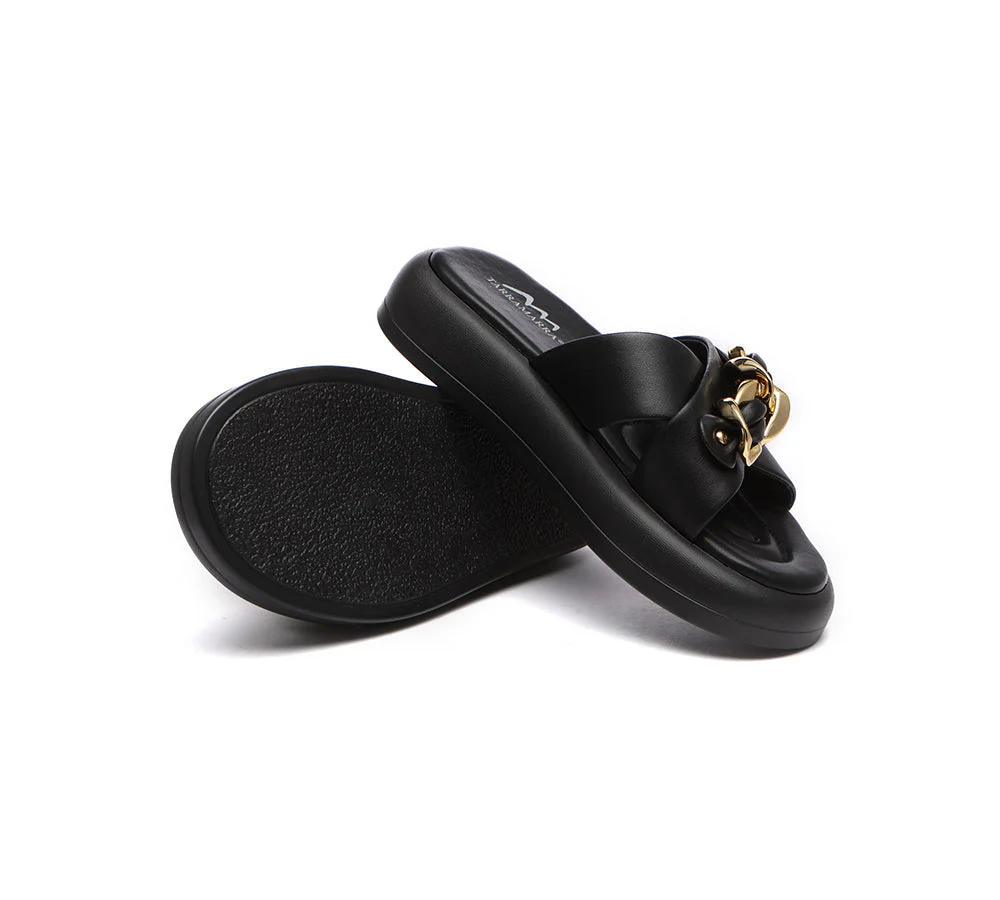 Metal Embellished Criss Cross Platform Slides Women Chiffon - Image 2