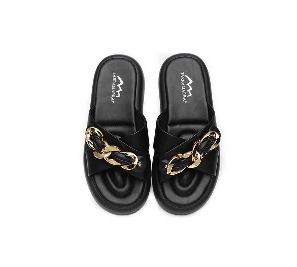 Metal Embellished Criss Cross Platform Slides Women Chiffon - Image 5