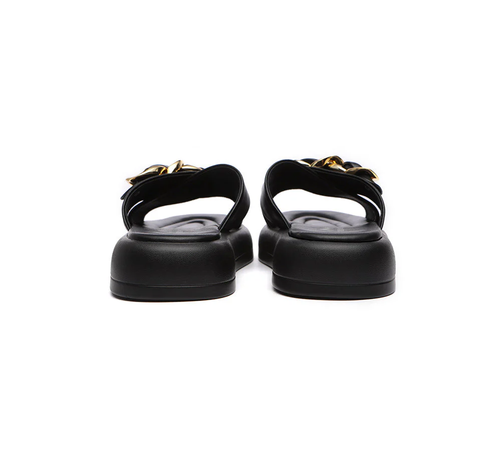 Metal Embellished Criss Cross Platform Slides Women Chiffon - Image 6