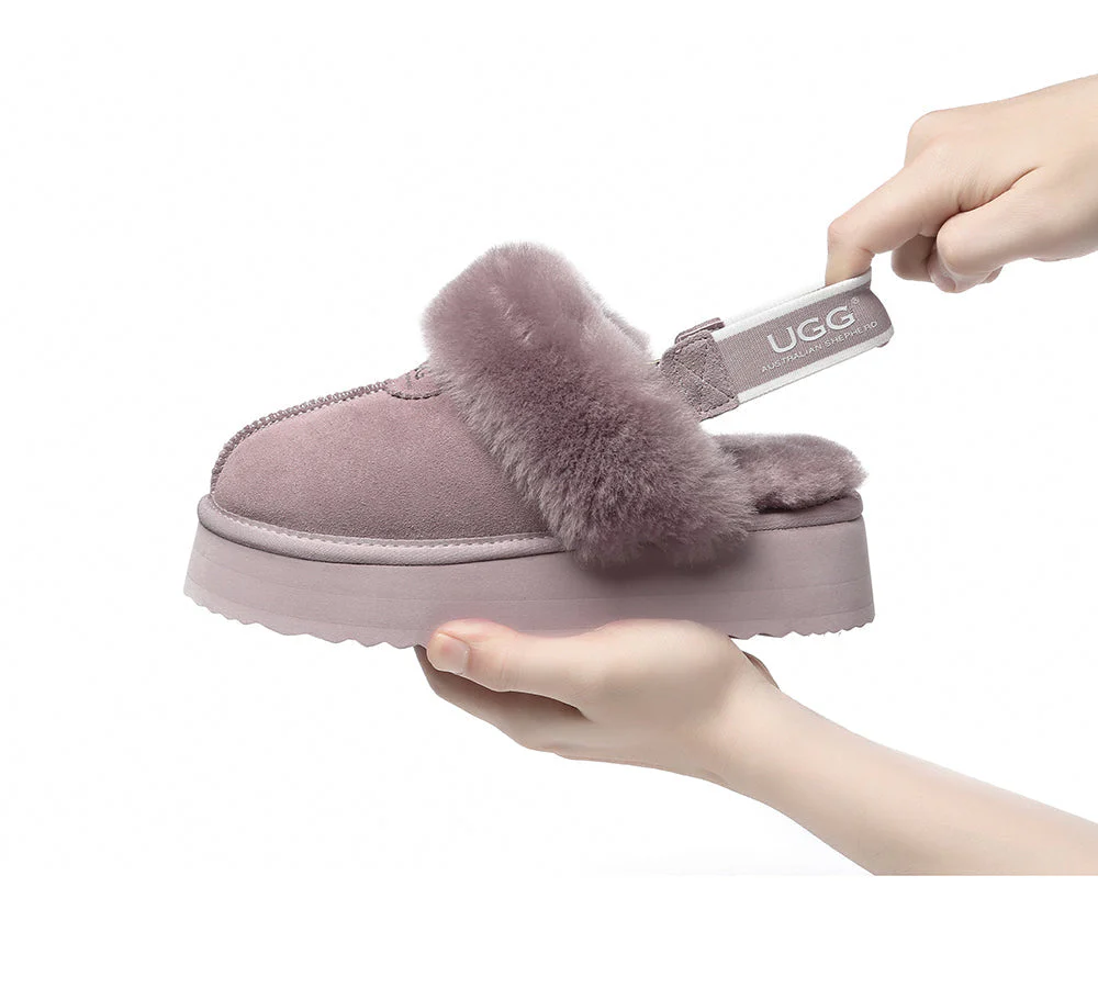 Removable Strap Slingback UGG Slipper Women Waffle Platform - Image 30
