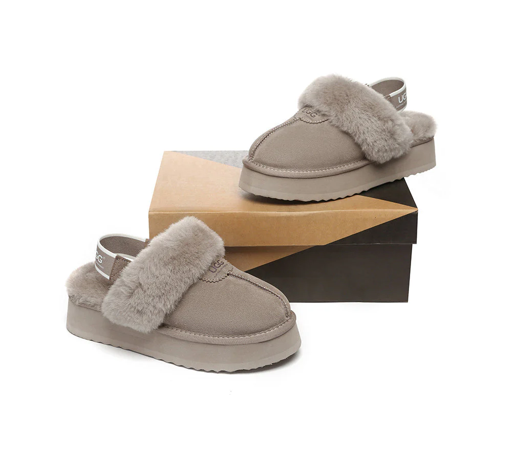 Removable Strap Slingback UGG Slipper Women Waffle Platform - Image 33