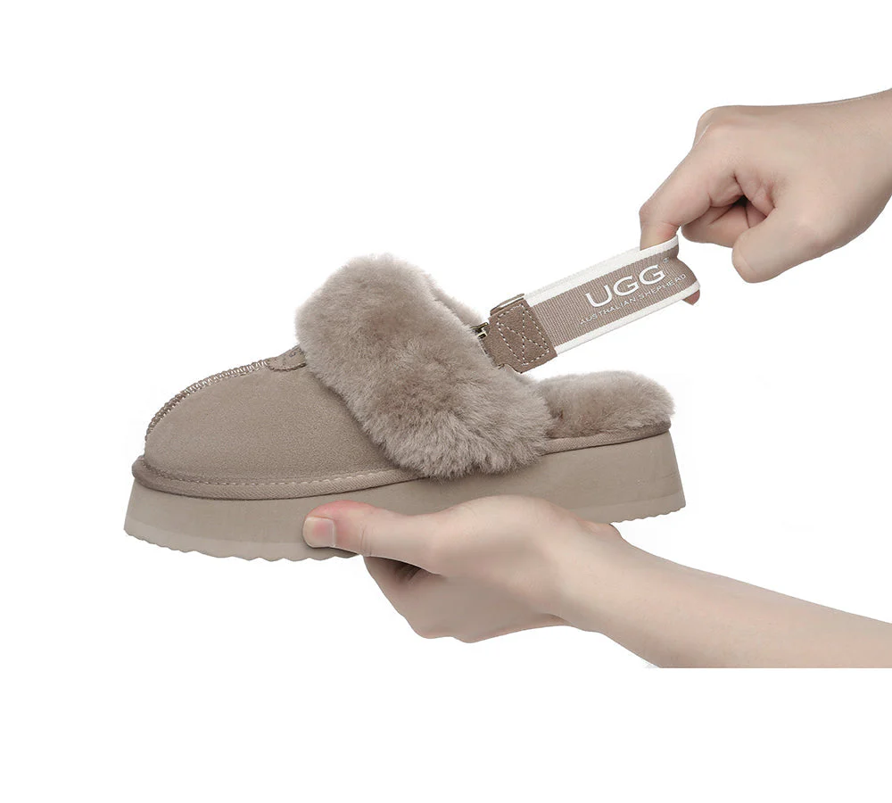 Removable Strap Slingback UGG Slipper Women Waffle Platform - Image 37