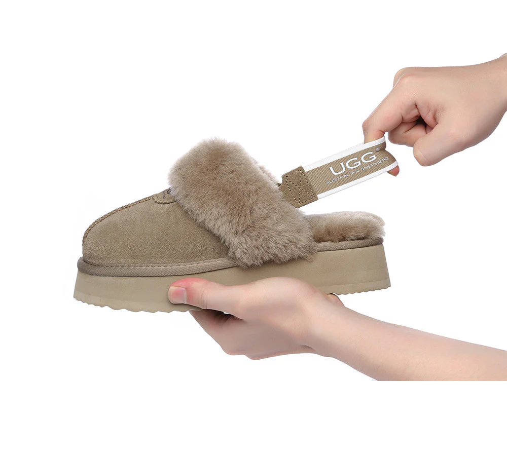 Removable Strap Slingback UGG Slipper Women Waffle Platform - Image 44