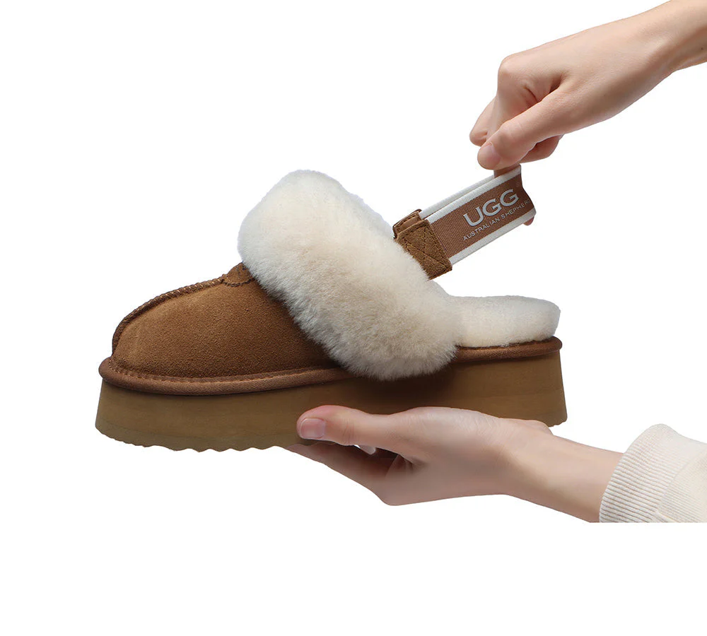 Removable Strap Slingback UGG Slipper Women Waffle Platform - Image 9