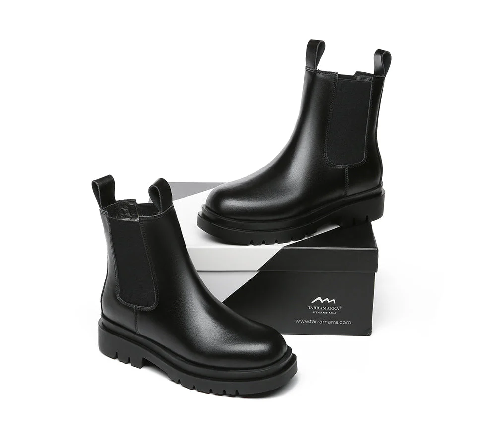 TARRAMARRA® Women Leather Sheepskin Wool Black Chunky Boots Vaneta - Image 2