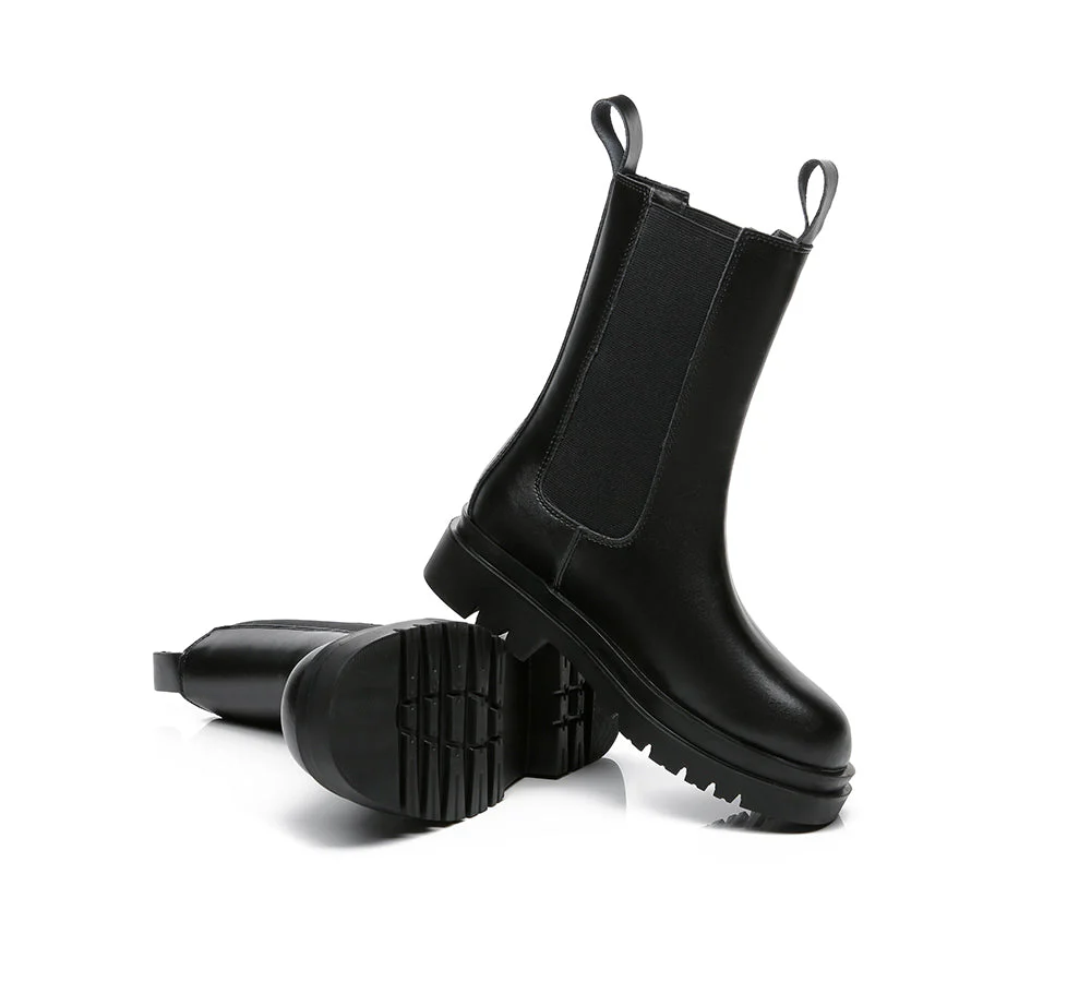 TARRAMARRA® Women Leather Sheepskin Wool Block Heel Black Boots Sherlyn - Image 3