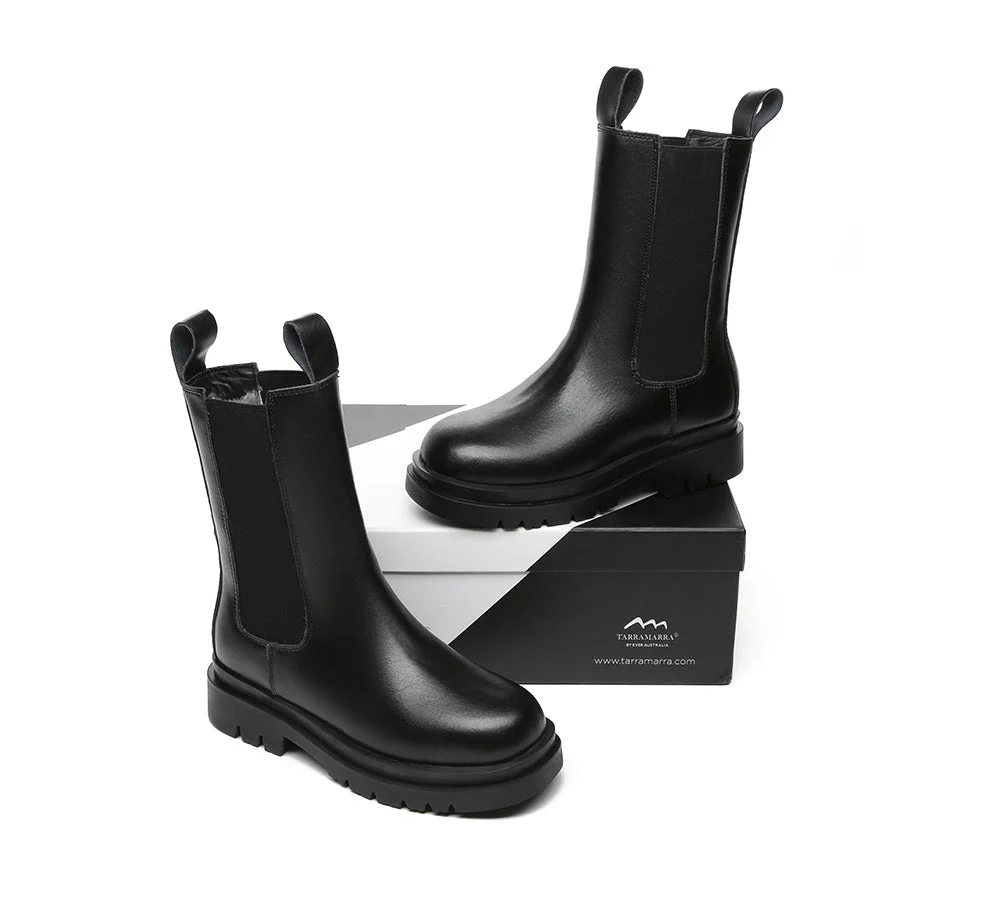 TARRAMARRA® Women Leather Sheepskin Wool Block Heel Black Boots Sherlyn - Image 4