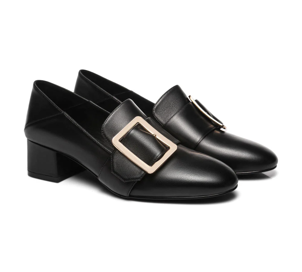 TARRAMARRA® Women Leather Square Buckle Almond Toe Low Block Heels Sammi - Image 10