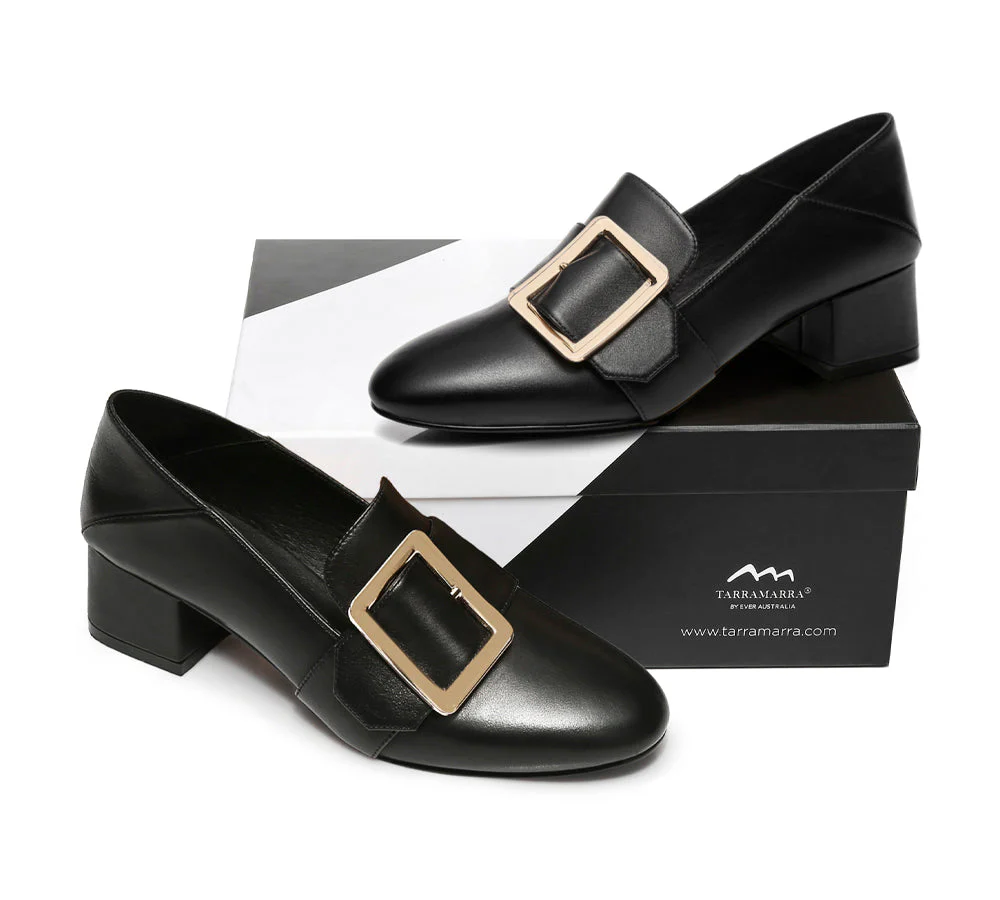 TARRAMARRA® Women Leather Square Buckle Almond Toe Low Block Heels Sammi - Image 13