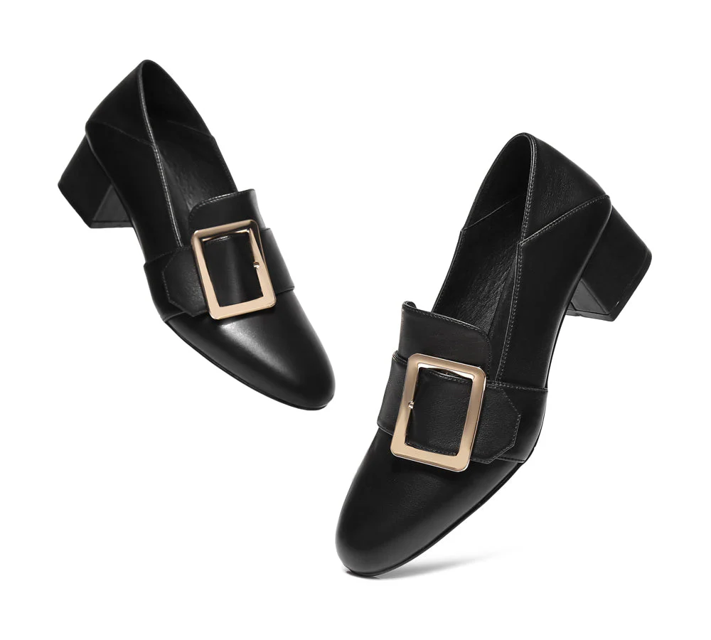 TARRAMARRA® Women Leather Square Buckle Almond Toe Low Block Heels Sammi - Image 14