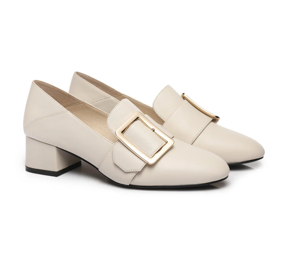 TARRAMARRA® Women Leather Square Buckle Almond Toe Low Block Heels Sammi - Image 3