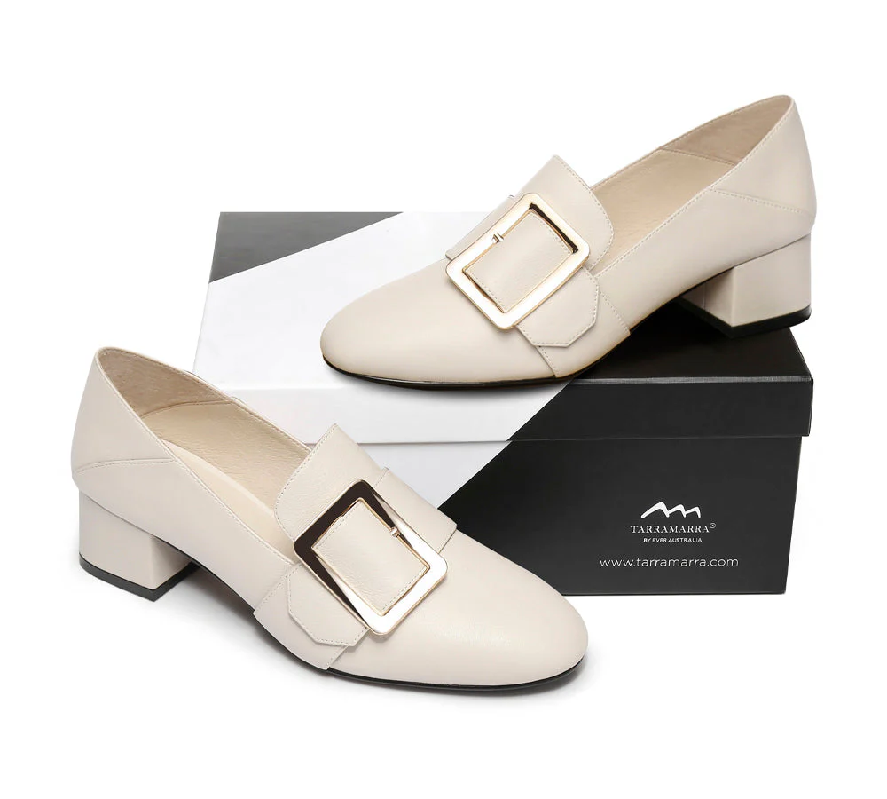TARRAMARRA® Women Leather Square Buckle Almond Toe Low Block Heels Sammi - Image 6