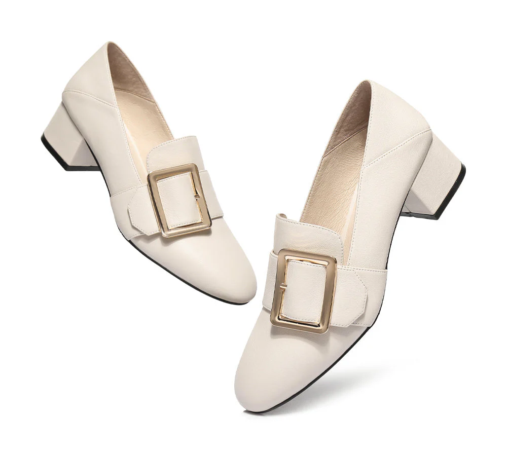 TARRAMARRA® Women Leather Square Buckle Almond Toe Low Block Heels Sammi - Image 7