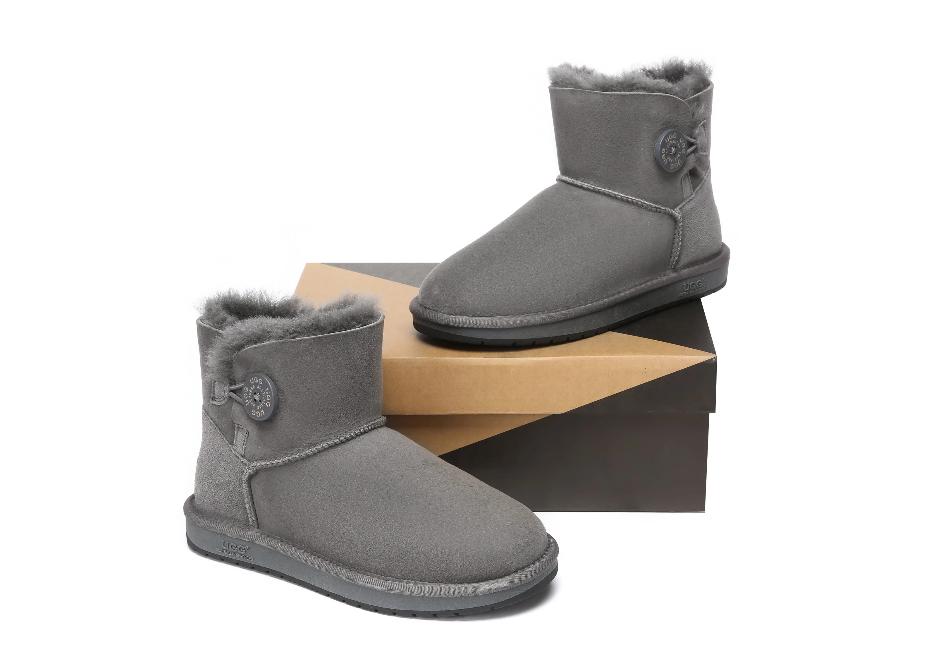 UGG Boots Australia Premium Double Face Sheepskin Mini Button Boots - Image 23