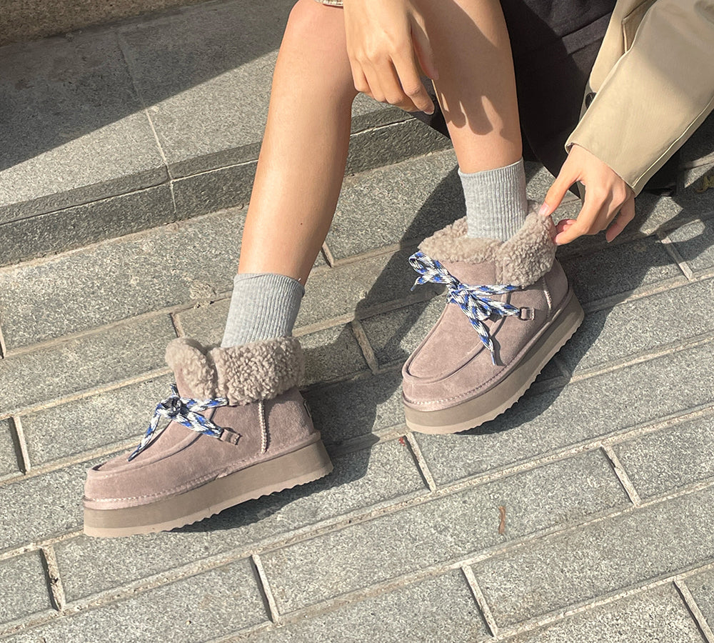 UGG EVERAU® UGG Boots Women Sheepskin Wool Lace Up Ankle Platform Honour - Image 2
