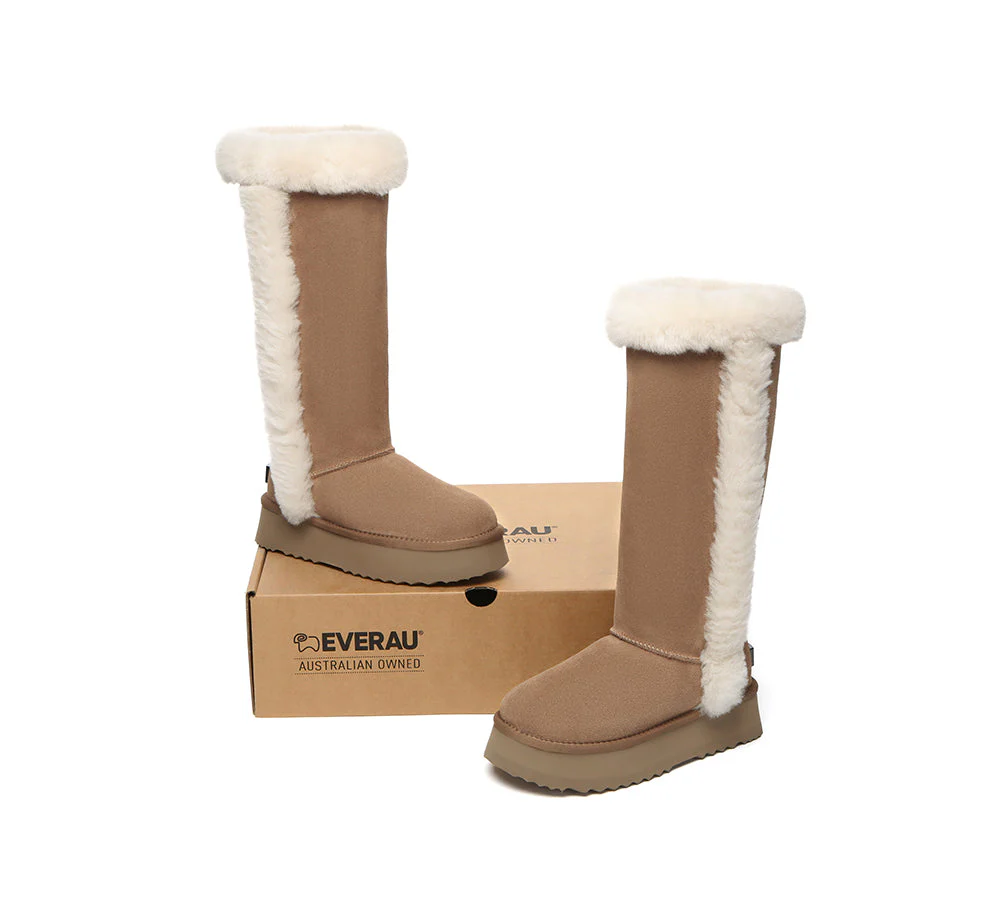 UGG EVERAU® UGG Boots Women Sheepskin Wool Shearling Lined Tall Platform Kazzi - Image 4