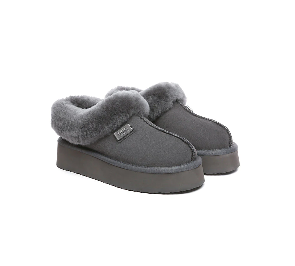 UGG EVERAU® UGG Slippers Women Sheepskin Wool Collar Ankle Platform Gabri - Image 13