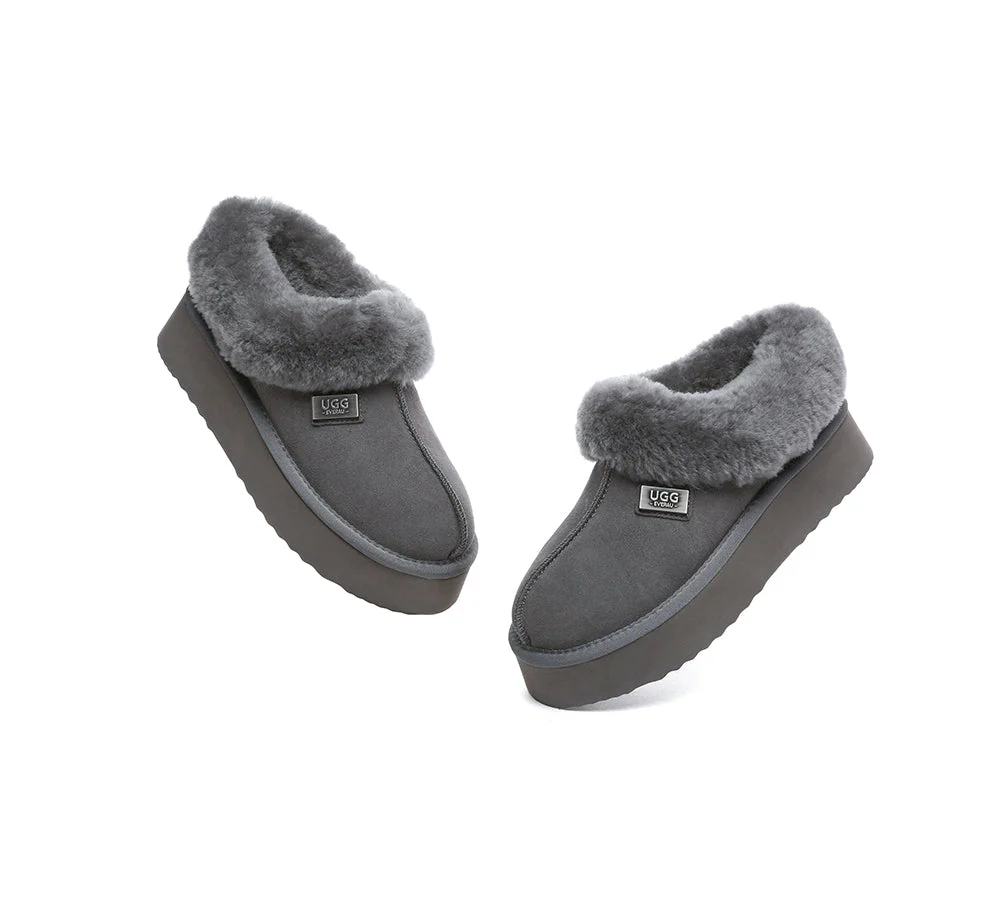 UGG EVERAU® UGG Slippers Women Sheepskin Wool Collar Ankle Platform Gabri - Image 15
