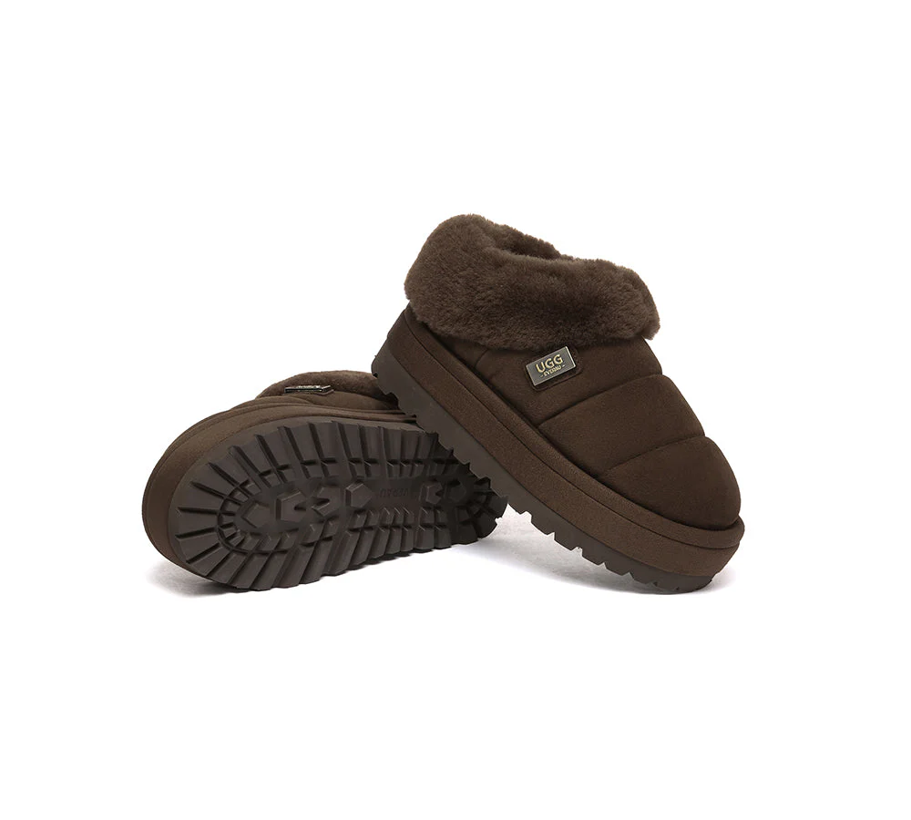 UGG EVERAU® UGG Slippers Women Sheepskin Wool Collar Ankle Platform Ulrika - Image 10