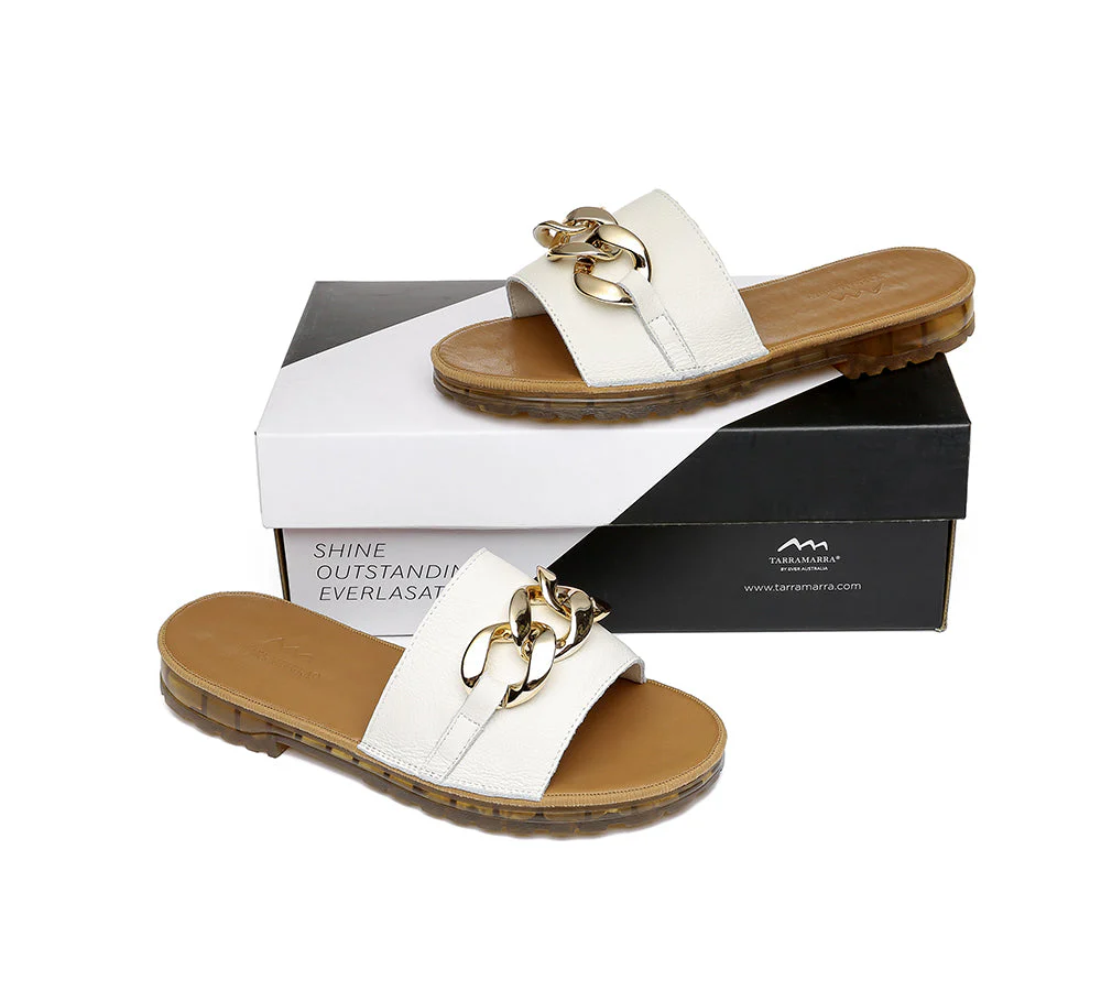 Women Flat Slides Leather Metal Ultra Soft Jianna - Image 4